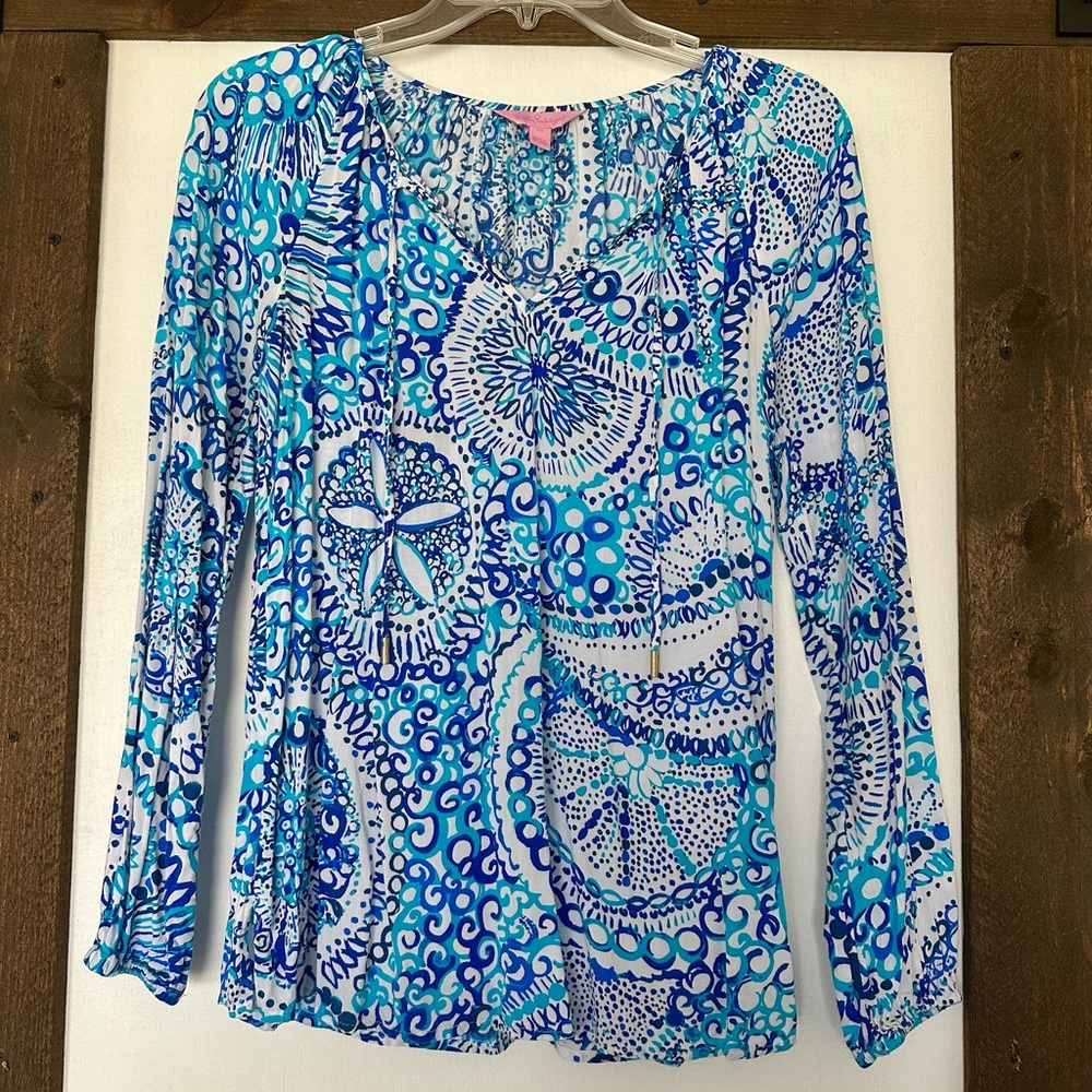 Lilly Pulitzer Willa top in resort white midnight blues XS